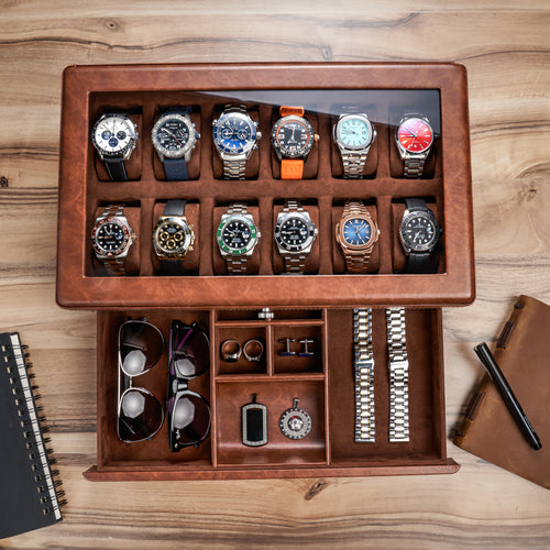 12 Slot Handmade Watch Box PU Leather – Stylish Storage & Organizer