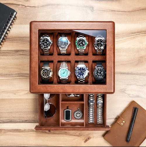 8-Slot Handmade PU Leather Watch Box – Stylish Multi-Watch Storage & Organizer