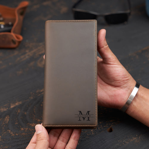 Personalized Full Grain Leather Long Wallet – Unisex Multi-Compartment Wallet