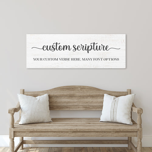 Custom Scripture Bible Verse Canvas Sign Prints, Farmhouse Christian Decor, Motivational Own Saying, Song Lyrics On Wall Art, 20 Background Colors with Plain, Wood, Distressed Styles, Housewarming Gift