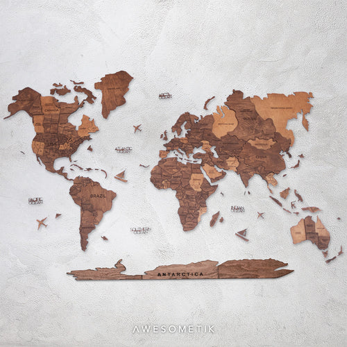 3D Wooden World Map Oak