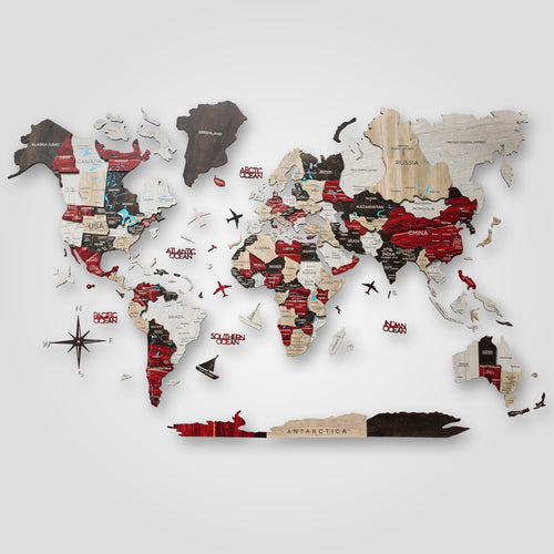 3D Wooden World Map Urban