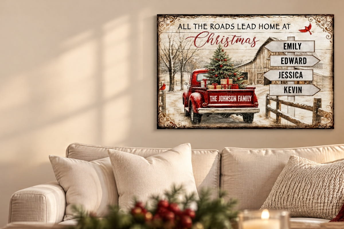 Personalized family Christmas canvas wall art