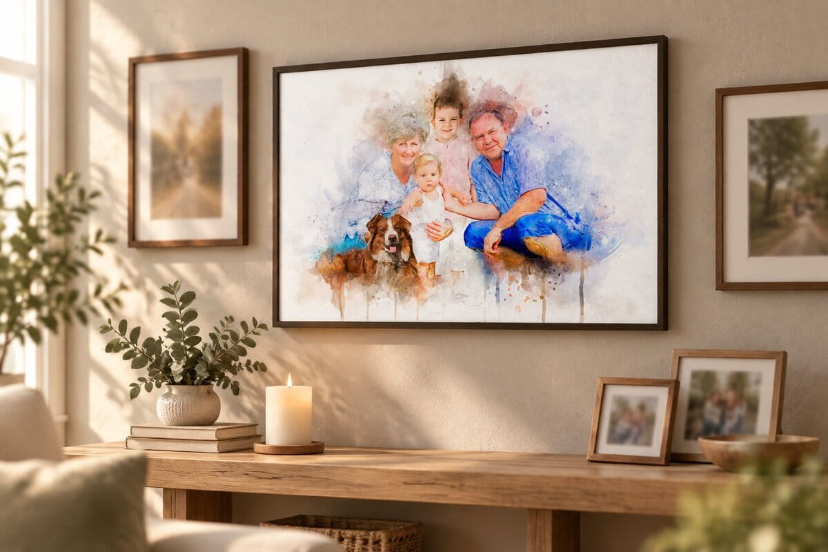 Custom watercolor family portrait from a photo