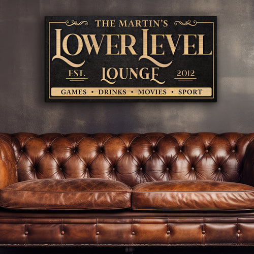 Lower Level Lounge Personalized Canvas Sign