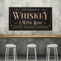 Whiskey Wine Bar Personalized Canvas Sign