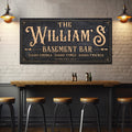 Personalized Basement Bar Canvas Sign, Custom Home Bar Wall Art, Man Cave Decor, Whiskey Bar Sign, Rustic Lounge Decor