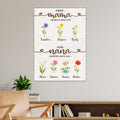 Personalized First Mom Now Nana Canvas Print, Personalized Birth Flower Grandma Gift, Custom Growing Since Sign with Kids Names