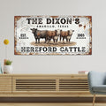 Personalized Hereford Cattle Sign, Custom Family Name Canvas, Farmhouse Cattle Wall Art, Ranch Decor, Western Home Decor