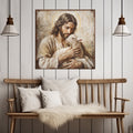 Good Shepherd Jesus Canvas Wall Art, Jesus Holding Lamb Print, Christian Wall Decor, Religious Canvas, Rustic Faith Home Decor