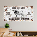 Personalized Longhorn Ranch Sign, Custom Family Name Canvas, Western Farmhouse Wall Art, Cattle Ranch Decor