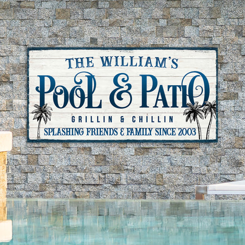 Personalized Pool and Patio Sign, Custom Family Name Canvas, Backyard Decor, Grillin Chillin Wall Art, Housewarming Gift