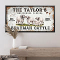 Personalized Brahman Cattle Sign, Custom Name Ranch Canvas, Farmhouse Cattle Wall Art, Western Cow Decor, Family Ranch Gift