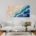 Abstract Beach Wave Canvas Wall Art, Coastal Ocean Sand Print, Modern Beach Decor, Teal Blue Sea Art