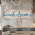 Beach Dreams Canvas Wall Art, Rustic Coastal Bedroom Decor, Beach House Sign, Teal Wood Wall Art, Beach Lover Housewarming Gift