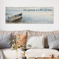 Lose Yourself in Lakeside Bliss Canvas, Lake House Wall Art, Rustic Wooden Boat Print, Calm Lake Decor, Lake Retreat Bedroom Art