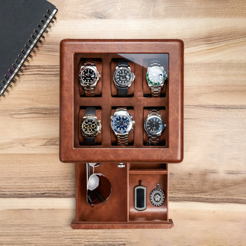 6 Slot Handmade Watch Box PU Leather – Stylish Storage & Organizer