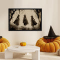 Vintage Sepia Flying Witches Canvas Wall Art