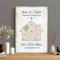 Custom Home Map Canvas Print, Personalized Housewarming Gift
