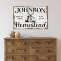 Personalized Homestead Sign – Custom Family Name Farmhouse Wall Art – Established Year Rustic Canvas with Location