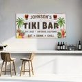 Personalized Tiki Bar Sign Tropical Design - Canvas Wall Art Decor Accessories for Man Cave, Outdoor, Hideout, Kitchen, Pub