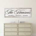 Personalized FAMILY NAME Sign Canvas THANKFUL • LOVED • HAPPY • BLESSED Custom Home, Cabin, Basement Sign