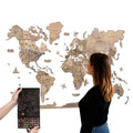 3D Wooden World Map Terra With Push Pin Flags