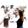 3D Wooden World Map Urban With Push Pin Flags