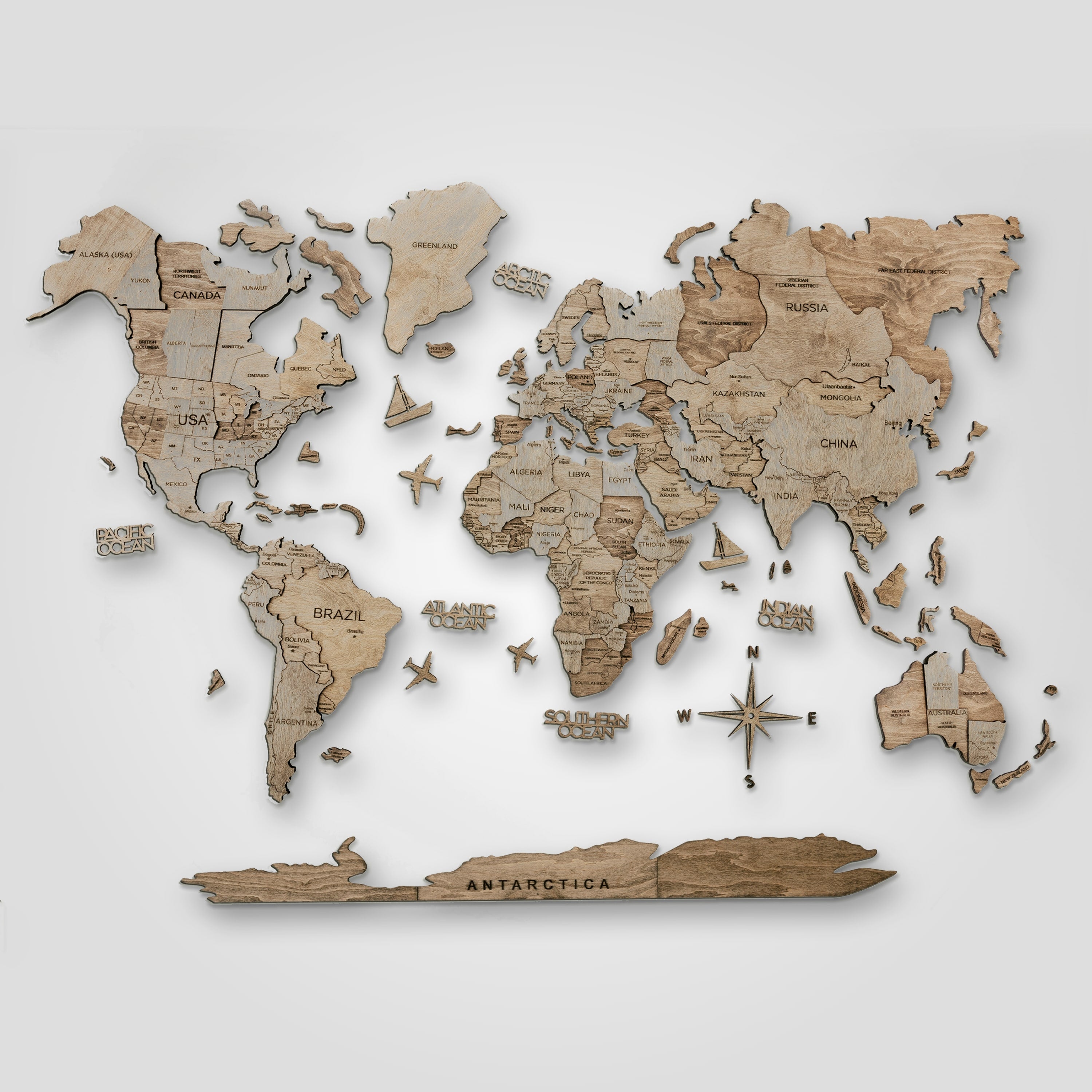 3D Wooden World Map Colorful