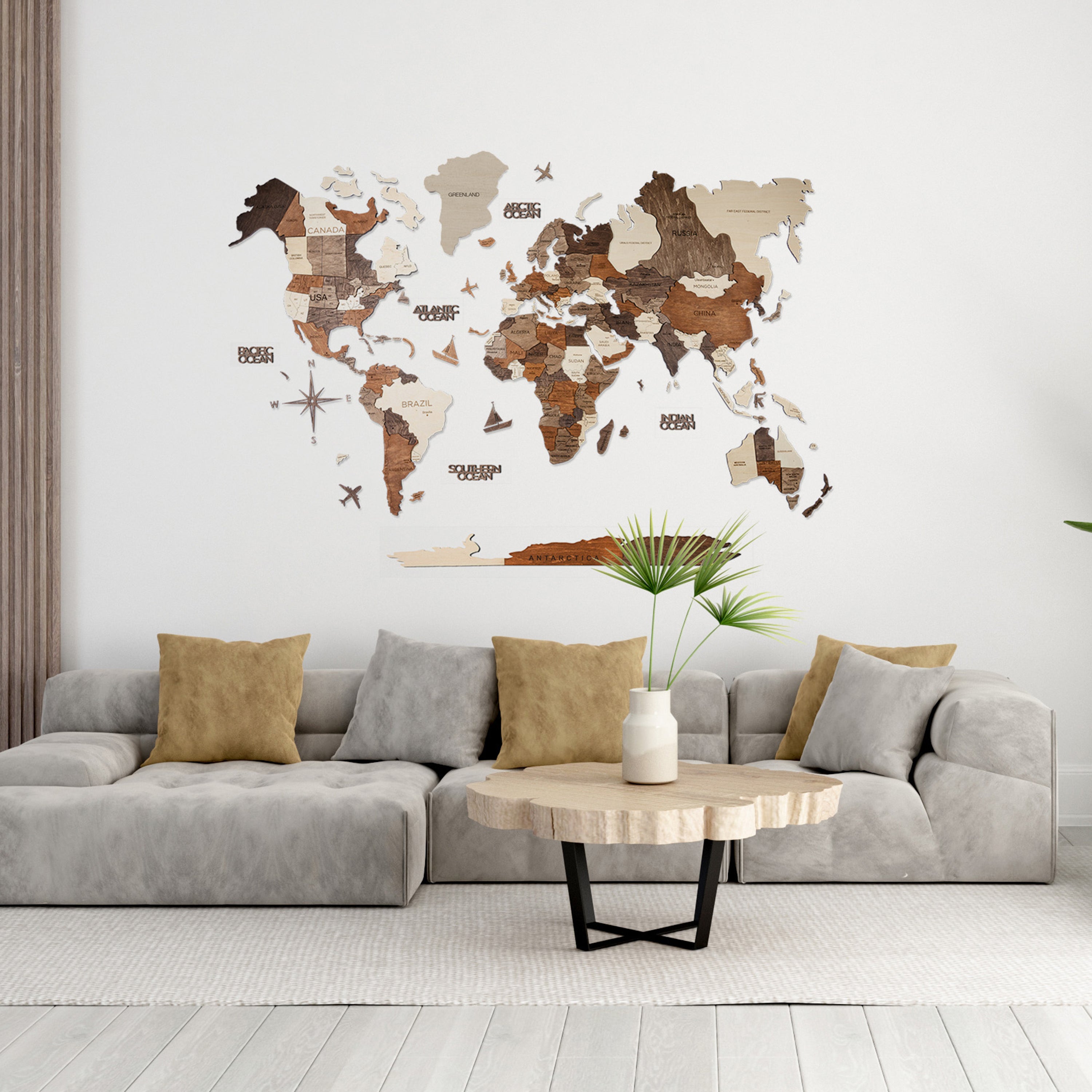 3D Wooden World Map Cappuccino – Awesometik