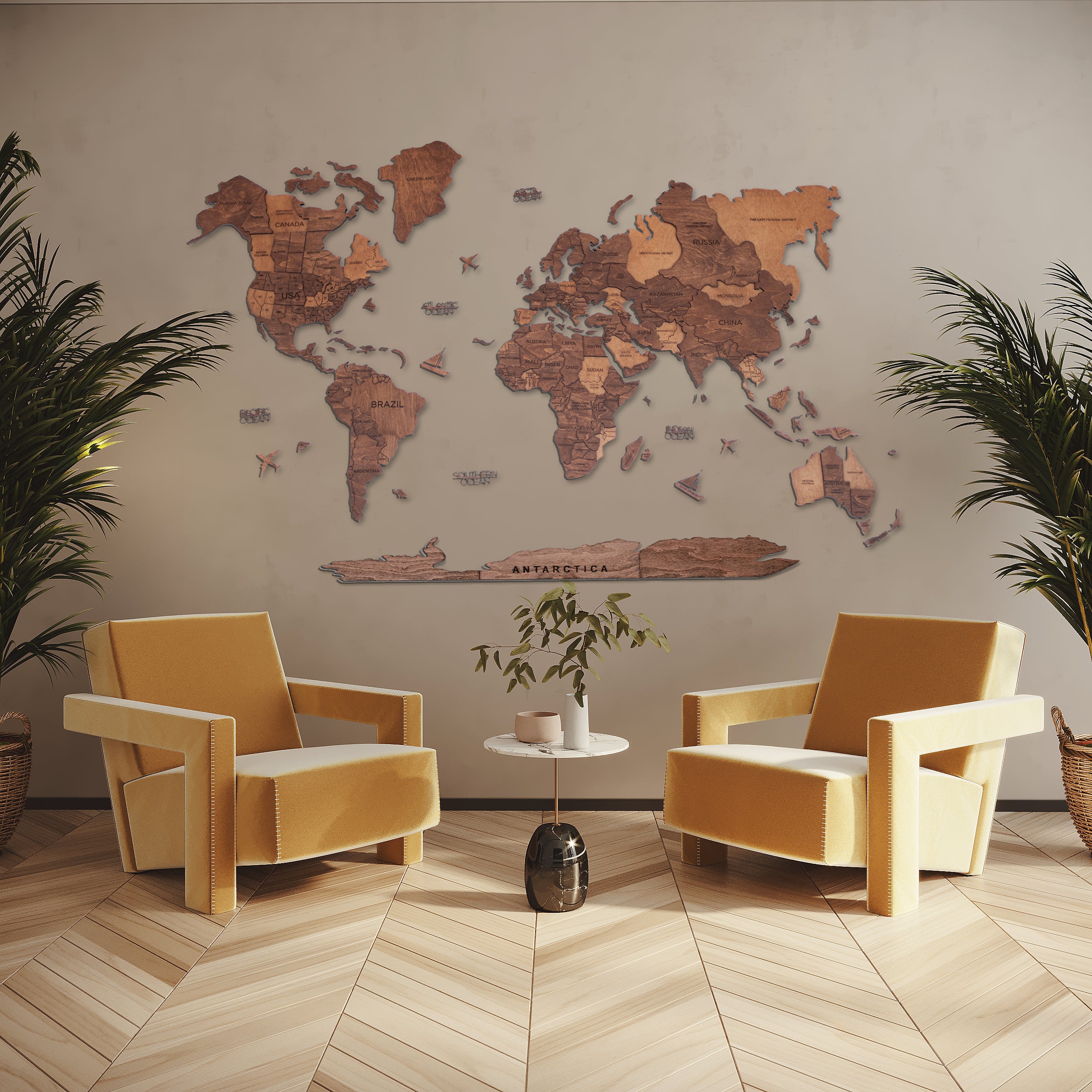 World Map From Wood/wooden World Map On The Wall Interior - Wall